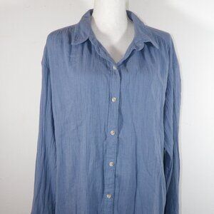 Wonderly Blue Long Sleeve Button Front Blouse Size 2X